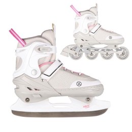 NH18188A 2w1 SZARO-RÓŻOWE ROZM.S(29-33) ŁYŻWOROLKI Z WYM. PŁ. HOKEJOWĄ NILS EXTREME