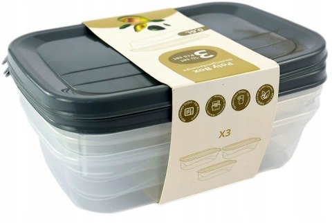 Kpl Pojemników prostokątnych POLY 3 x 0,6 lt