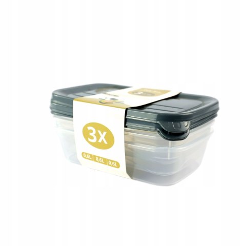 Kpl Pojemników prostokątnych POLY 3 x 0,6 lt