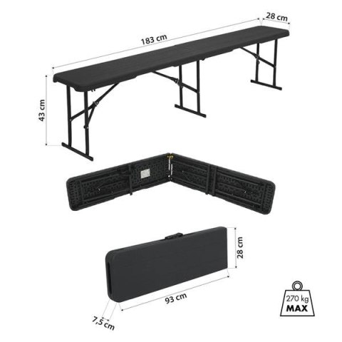 NC3404 SKŁADANA ŁAWKA OGRODOWA 183 CM ANTRACYT NILS CAMP