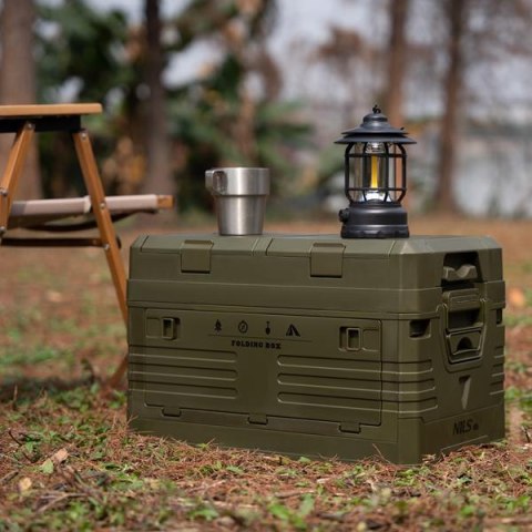 NCB4003 SKŁADANA SKRZYNIA KEMPINGOWA Z POKRYWĄ ZIELONA 50L NILS CAMP