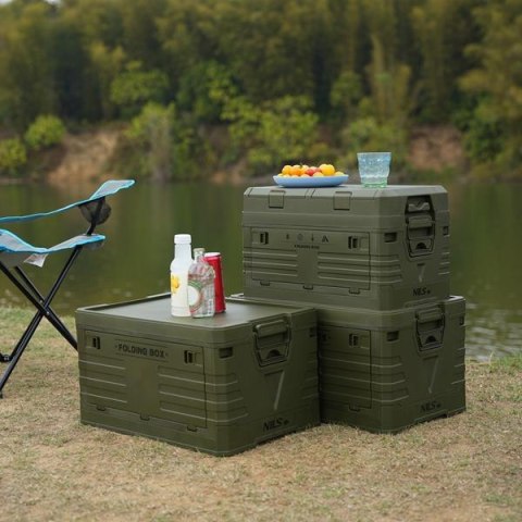 NCB4003 SKŁADANA SKRZYNIA KEMPINGOWA Z POKRYWĄ ZIELONA 50L NILS CAMP